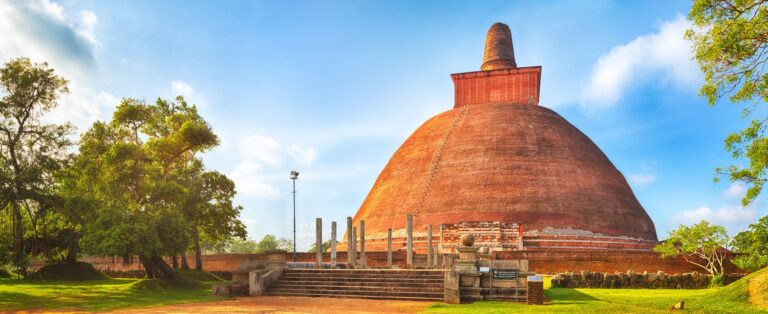 Jetavanaramaya dagoba in the ruins of Jetavana in the sacred world heritage city of Anuradhapura, Sri Lanka. Panorama